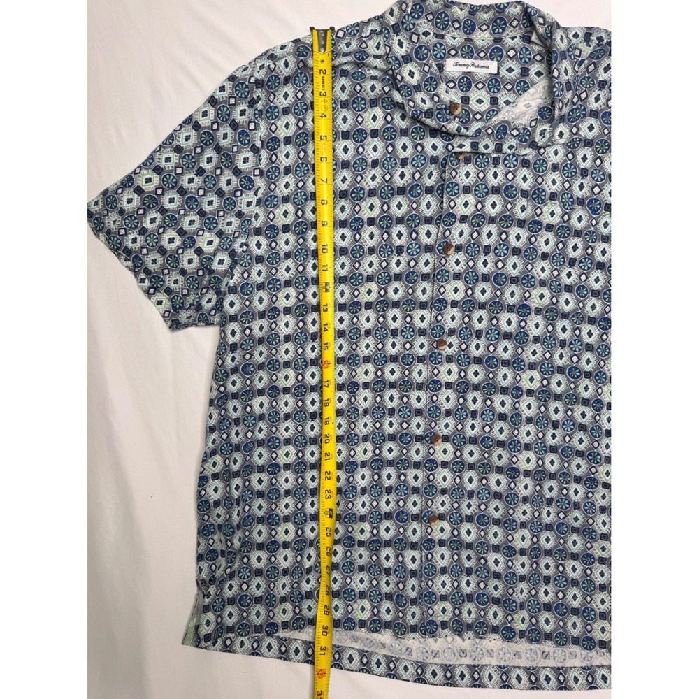 Tommy Bahama Mens XXL 100% Silk Short Sleeve Button Up Shirt Blue Geometric - Picture 6 of 7